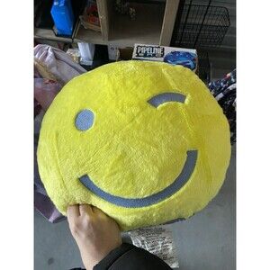 Room Essentials Yellow Winking Face Plush Toss Pillow 15"